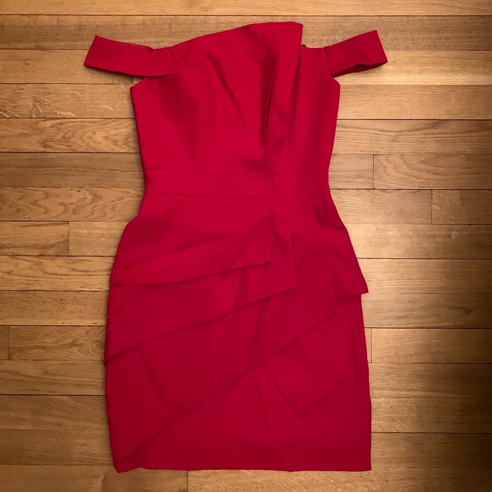 Black Halo Eve Red Mini Strapless Cocktail Dress
